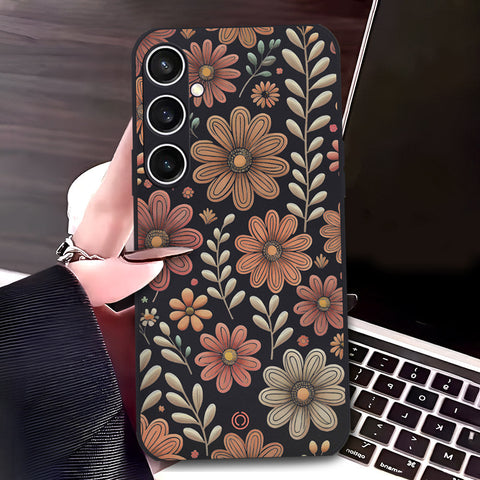 Samsung Galaxy S23 FE Cover - Black - D4 - ONation Floral Series - HQ Liquid Silicone Soft Case