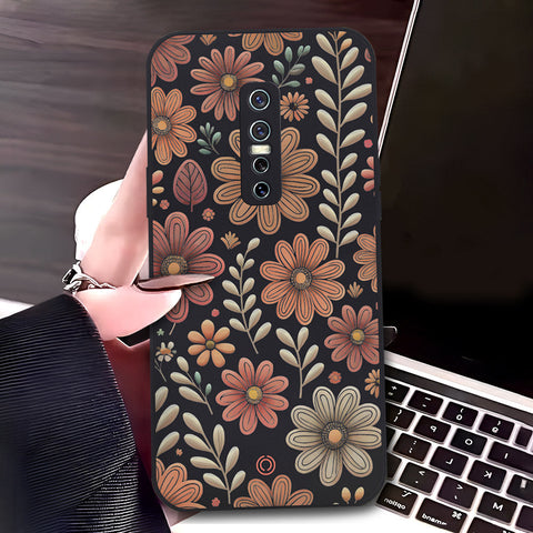 Vivo V15 Pro Cover - Black - D4 - ONation Floral Series - HQ Liquid Silicone Soft Case