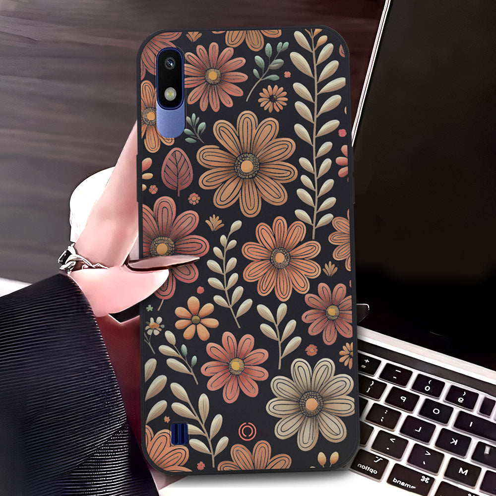Samsung Galaxy A10 Cover - Black - D4 - ONation Floral Series - HQ Liquid Silicone Soft Case