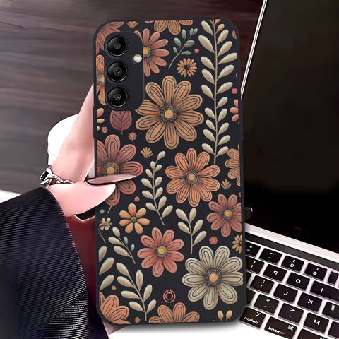 Samsung Galaxy A14 Cover - Black - D4 - ONation Floral Series - HQ Liquid Silicone Soft Case