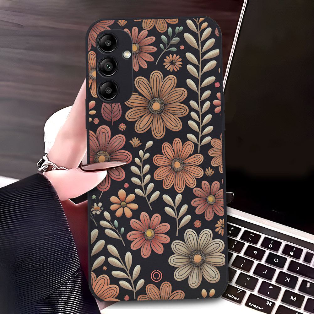 Samsung Galaxy A14 5G Cover - Black - D4 - ONation Floral Series - HQ Liquid Silicone Soft Case