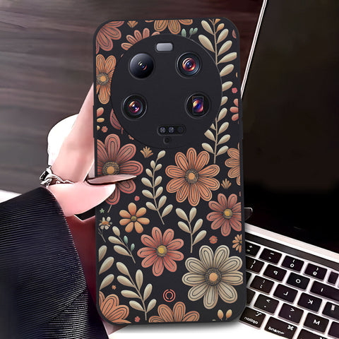 Xiaomi 13 Ultra Cover - Black - D4 - ONation Floral Series - HQ Liquid Silicone Soft Case