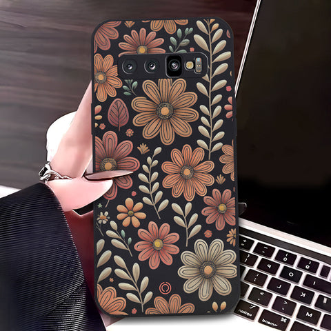 Samsung Galaxy S10 Plus Cover - Black - D4 - ONation Floral Series - HQ Liquid Silicone Soft Case