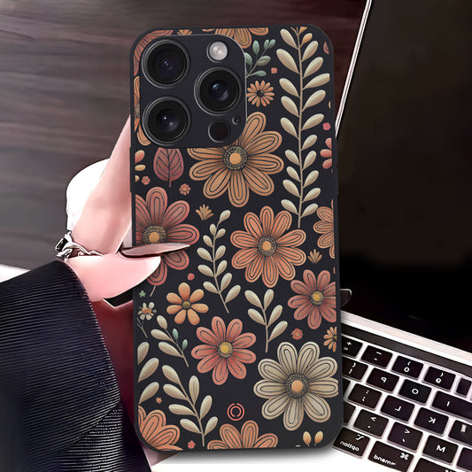 iPhone 15 Pro Cover - Black - D4 - ONation Floral Series - HQ Liquid Silicone Soft Case