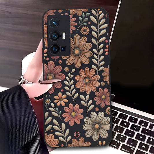 Vivo X70 Pro Cover - Black - D4 - ONation Floral Series - HQ Liquid Silicone Soft Case
