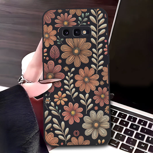 Samsung Galaxy S10e Cover - Black - D4 - ONation Floral Series - HQ Liquid Silicone Soft Case