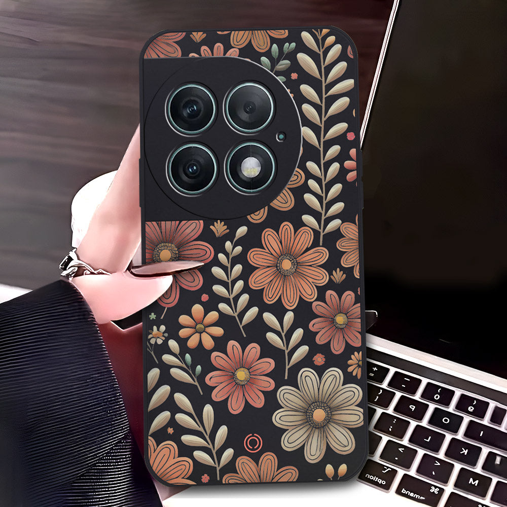 OnePlus Ace 2 Pro Cover - Black - D4 - ONation Floral Series - HQ Liquid Silicone Soft Case