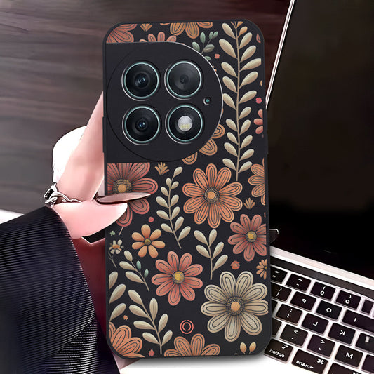 OnePlus Ace 2 Pro Cover - Black - D4 - ONation Floral Series - HQ Liquid Silicone Soft Case