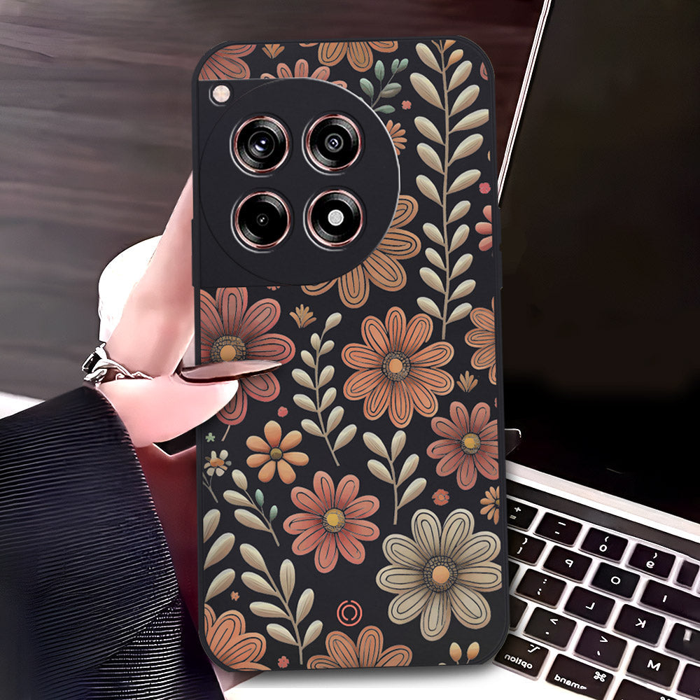 OnePlus Ace 3 Cover - Black - D4 - ONation Floral Series - HQ Liquid Silicone Soft Case