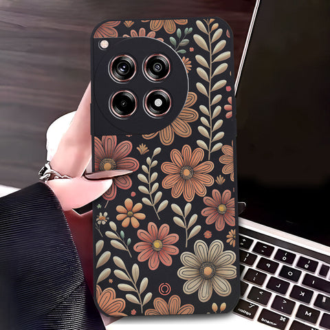 OnePlus Ace 3 Cover - Black - D4 - ONation Floral Series - HQ Liquid Silicone Soft Case