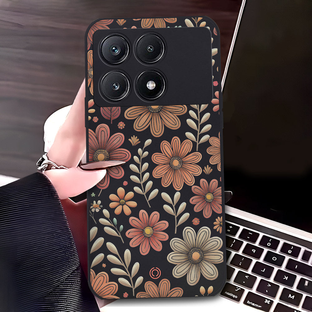 Xiaomi Poco X6 Pro Cover - Black - D4 - ONation Floral Series - HQ Liquid Silicone Soft Case