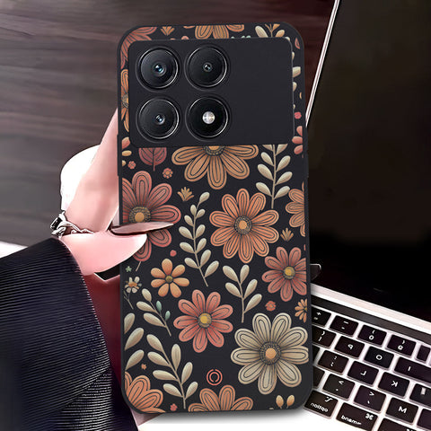Xiaomi Poco X6 Pro Cover - Black - D4 - ONation Floral Series - HQ Liquid Silicone Soft Case