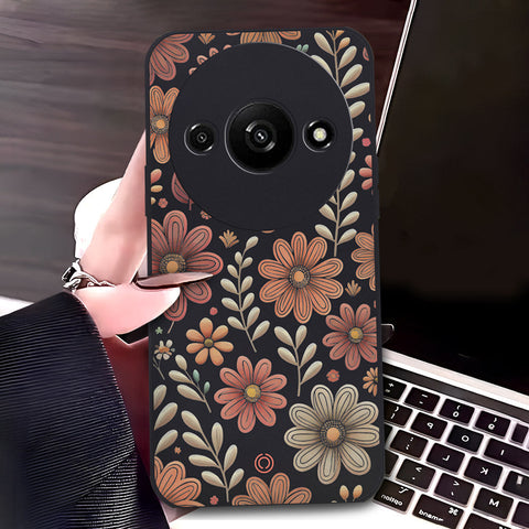 Xiaomi Redmi A3 Cover - Black - D4 - ONation Floral Series - HQ Liquid Silicone Soft Case