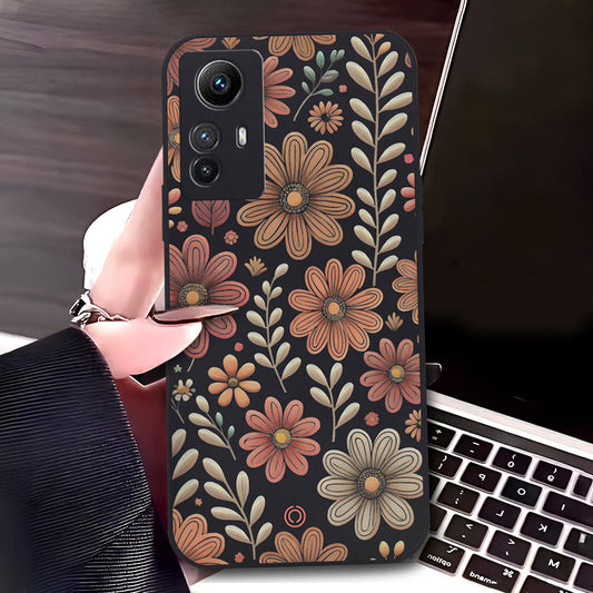 Xiaomi Redmi Note 12S Cover - Black - D4 - ONation Floral Series - HQ Liquid Silicone Soft Case
