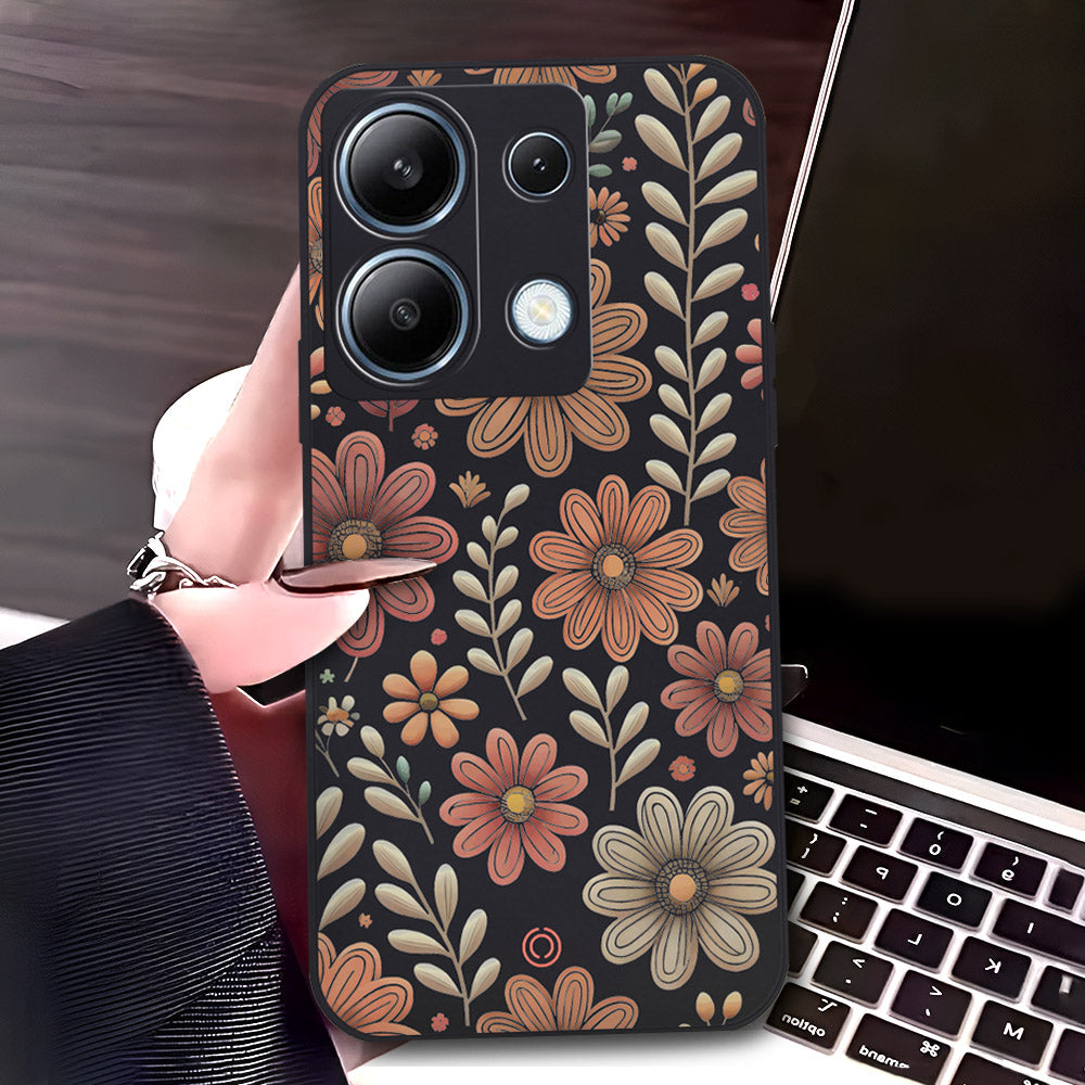 Xiaomi Redmi Note 13 Pro 4G Cover - Black - D4 - ONation Floral Series - HQ Liquid Silicone Soft Case