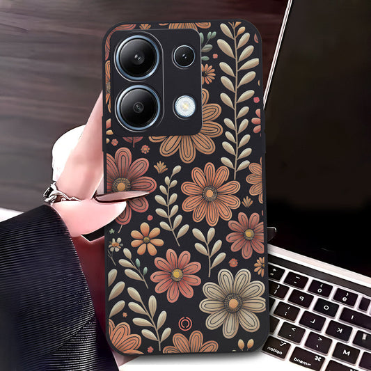 Xiaomi Redmi Note 13 Pro 4G Cover - Black - D4 - ONation Floral Series - HQ Liquid Silicone Soft Case