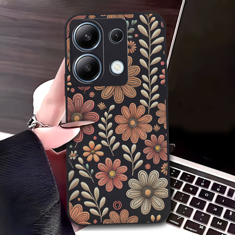 Xiaomi Redmi Note 13 Pro 4G Cover - Black - D4 - ONation Floral Series - HQ Liquid Silicone Soft Case