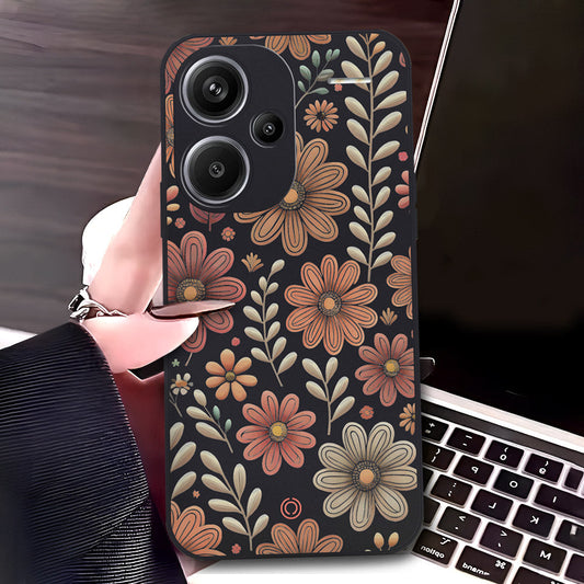 Xiaomi Redmi Note 13 Pro Plus 5G Cover - Black - D4 - ONation Floral Series - HQ Liquid Silicone Soft Case