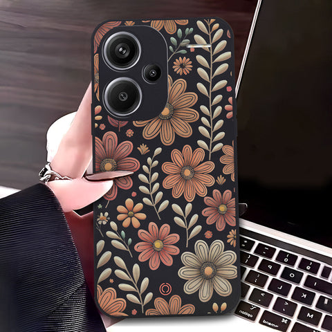 Xiaomi Redmi Note 13 Pro Plus 5G Cover - Black - D4 - ONation Floral Series - HQ Liquid Silicone Soft Case