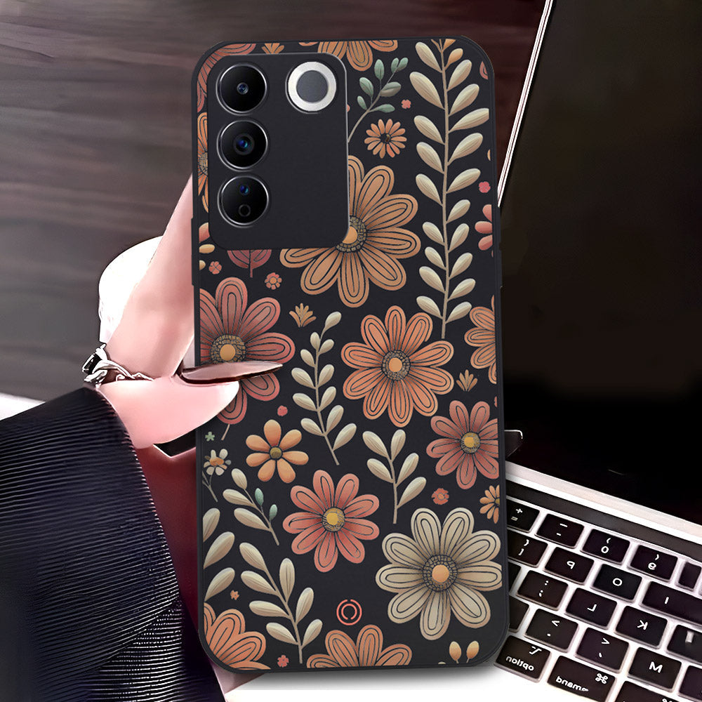 Vivo S16e Cover - Black - D4 - ONation Floral Series - HQ Liquid Silicone Soft Case
