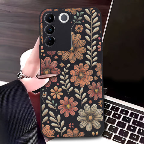 Vivo S16e Cover - Black - D4 - ONation Floral Series - HQ Liquid Silicone Soft Case