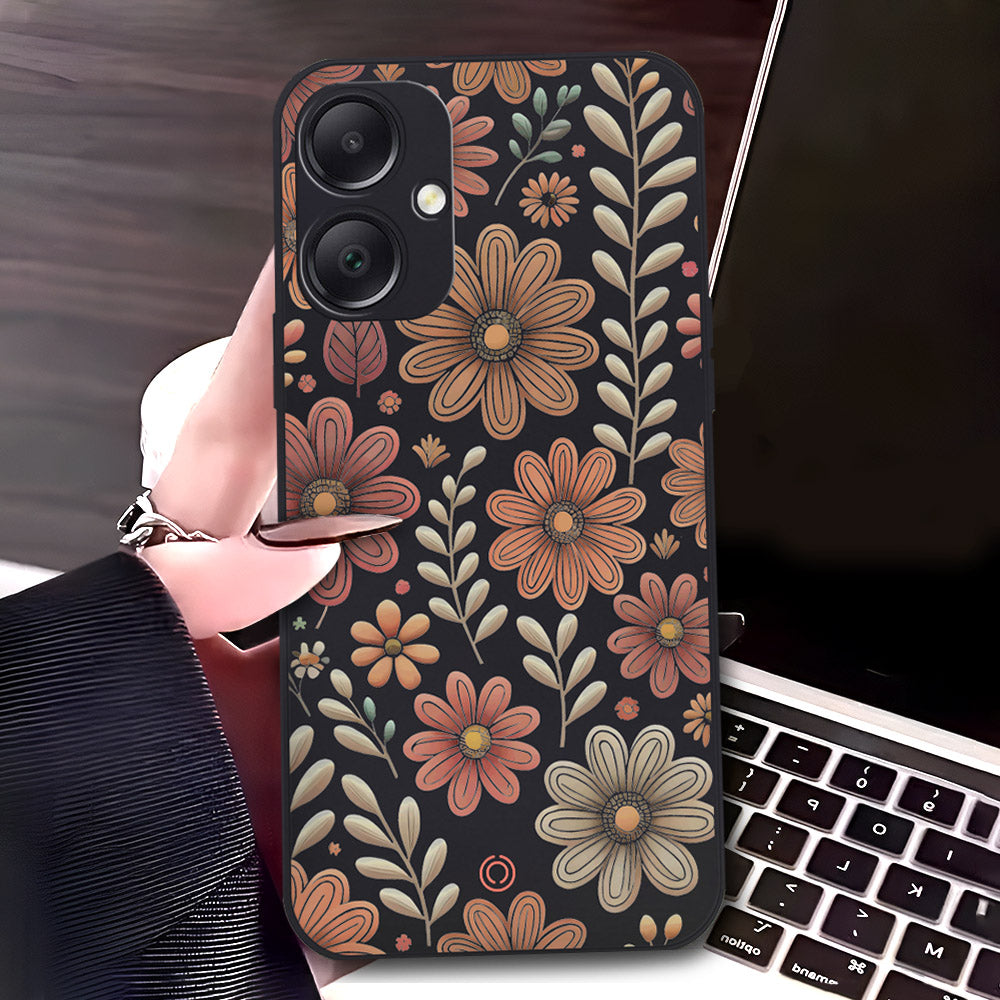 Samsung Galaxy A05 Cover - Black - D4 - ONation Floral Series - HQ Liquid Silicone Soft Case