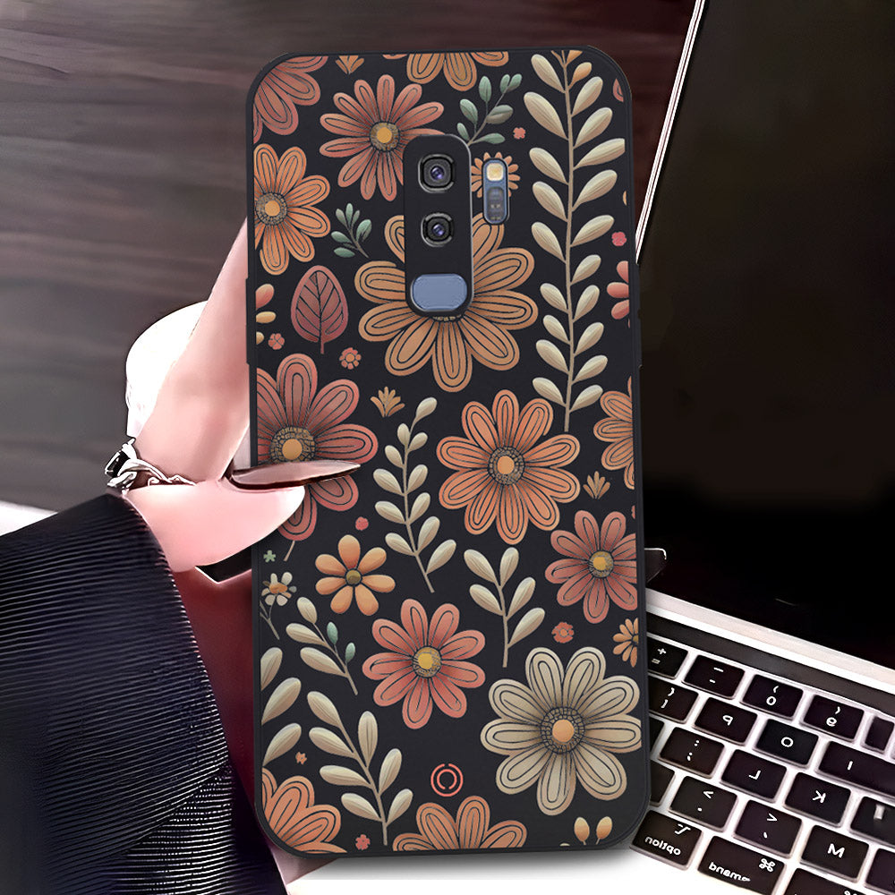 Samsung Galaxy S9 Plus Cover - Black - D4 - ONation Floral Series - HQ Liquid Silicone Soft Case