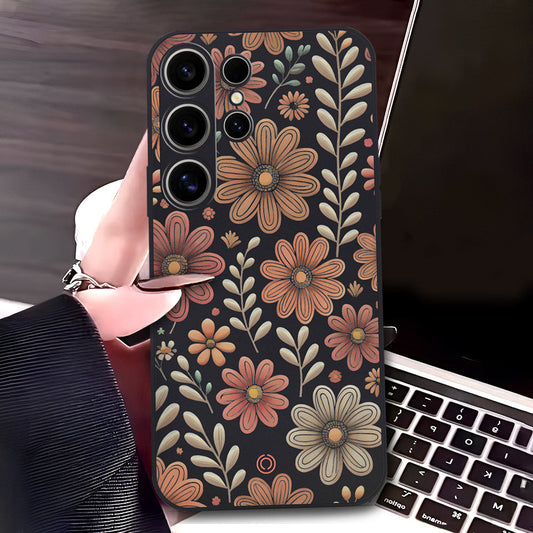Samsung Galaxy S24 Ultra Cover - Black - D4 - ONation Floral Series - HQ Liquid Silicone Soft Case