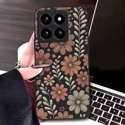 Xiaomi 14 Cover - Black - D4 - ONation Floral Series - HQ Liquid Silicone Soft Case