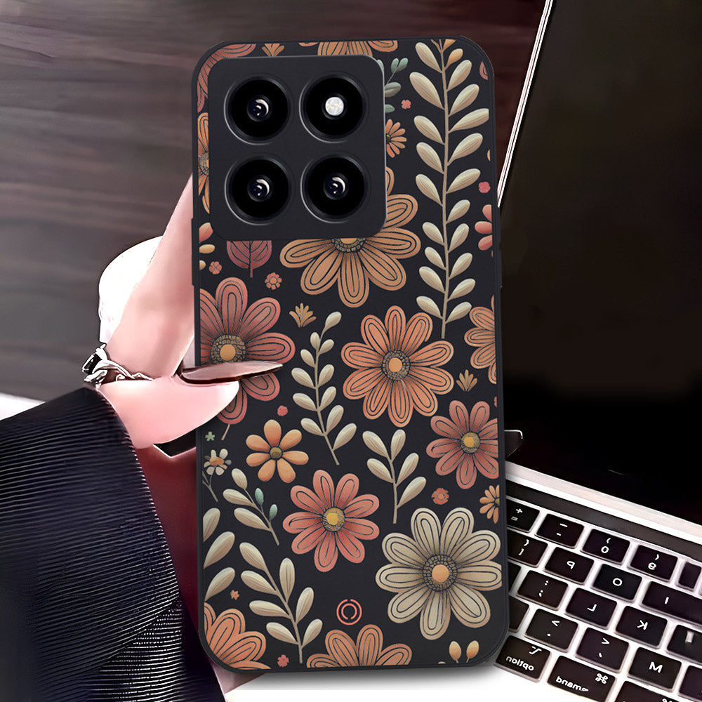 iPhone 16 Cover - Black - D4 - ONation Floral Series - HQ Liquid Silicone Soft Case