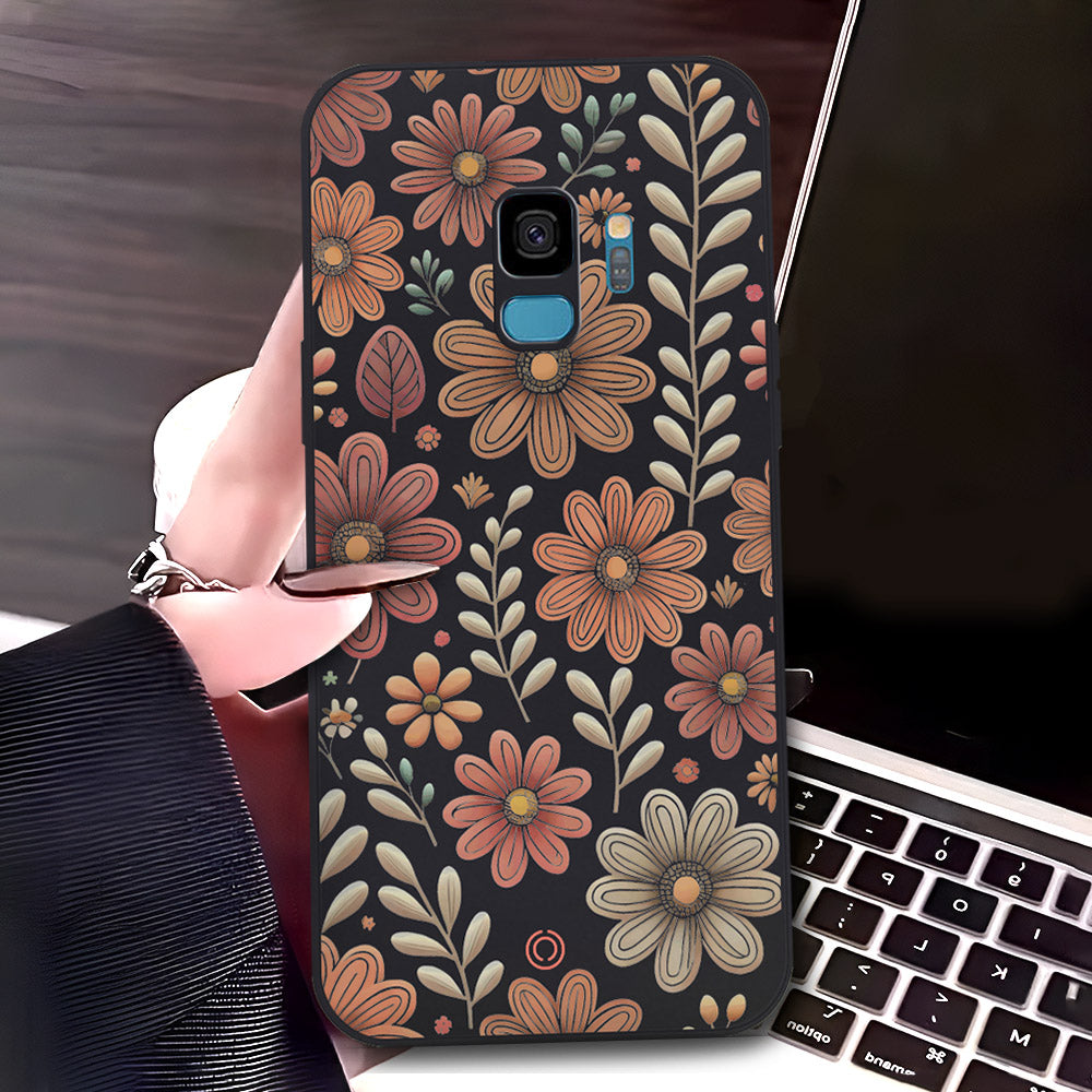 Samsung Galaxy S9 Cover - Black - D4 - ONation Floral Series - HQ Liquid Silicone Soft Case