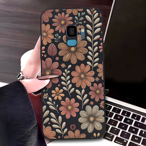 Samsung Galaxy S9 Cover - Black - D4 - ONation Floral Series - HQ Liquid Silicone Soft Case