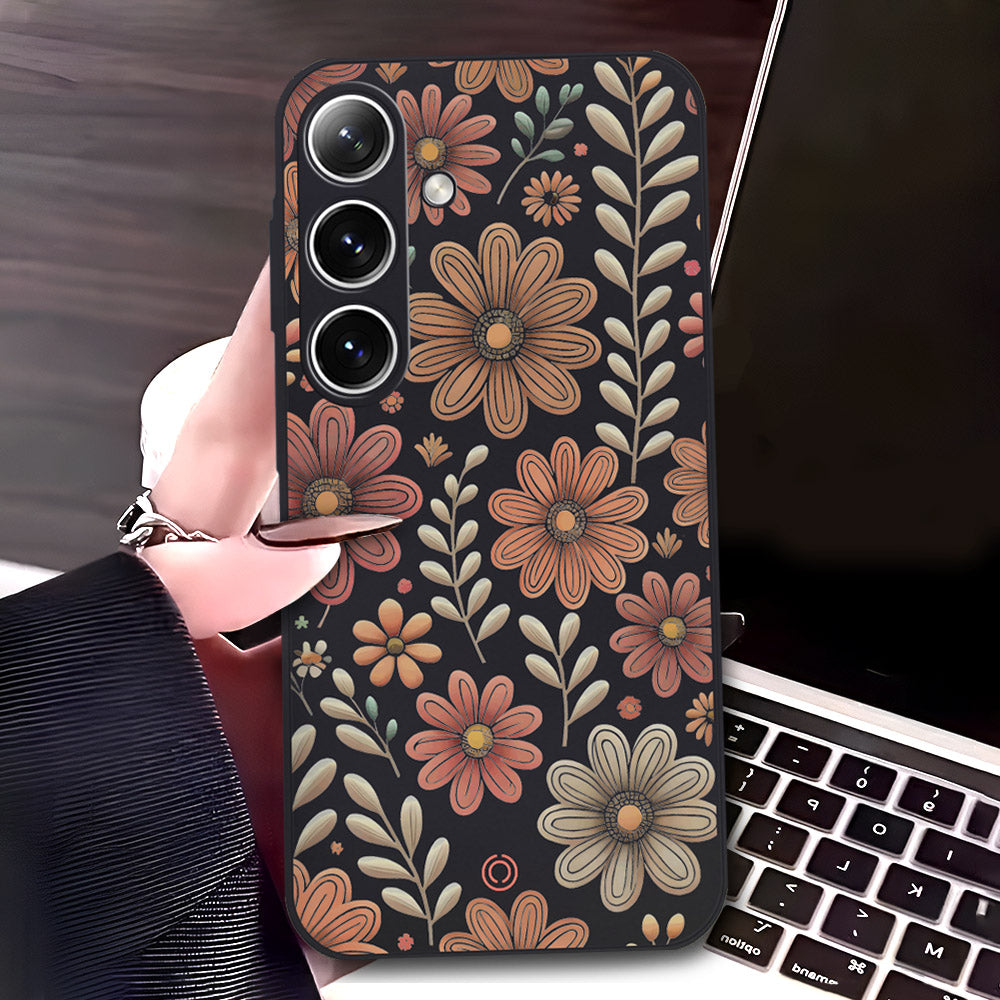 Samsung Galaxy A16 Cover - Black - D4 - ONation Floral Series - HQ Liquid Silicone Soft Case