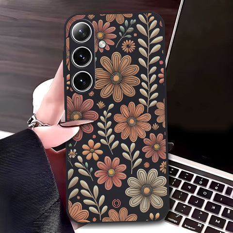 Samsung Galaxy A16 Cover - Black - D4 - ONation Floral Series - HQ Liquid Silicone Soft Case