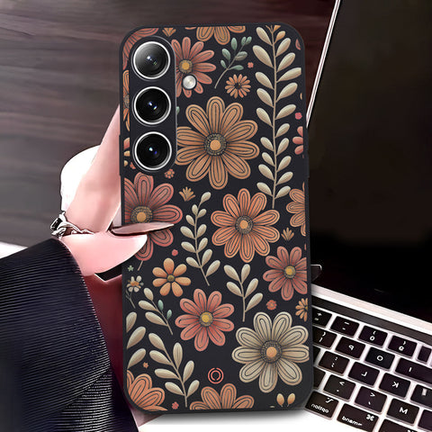 Samsung Galaxy S25 Cover - Black - D4 - ONation Floral Series - HQ Liquid Silicone Soft Case (Fast Delivery)(U)