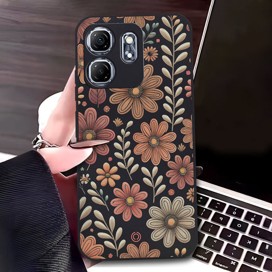 Infinix Hot 50i Cover - Black - D4 - ONation Floral Series - HQ Liquid Silicone Soft Case