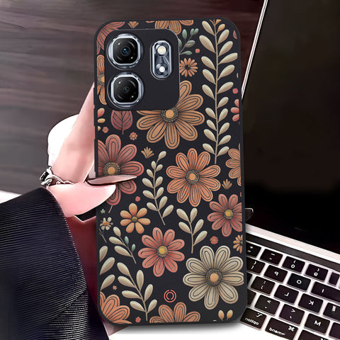 Infinix Hot 50i Cover - Black - D4 - ONation Floral Series - HQ Liquid Silicone Soft Case