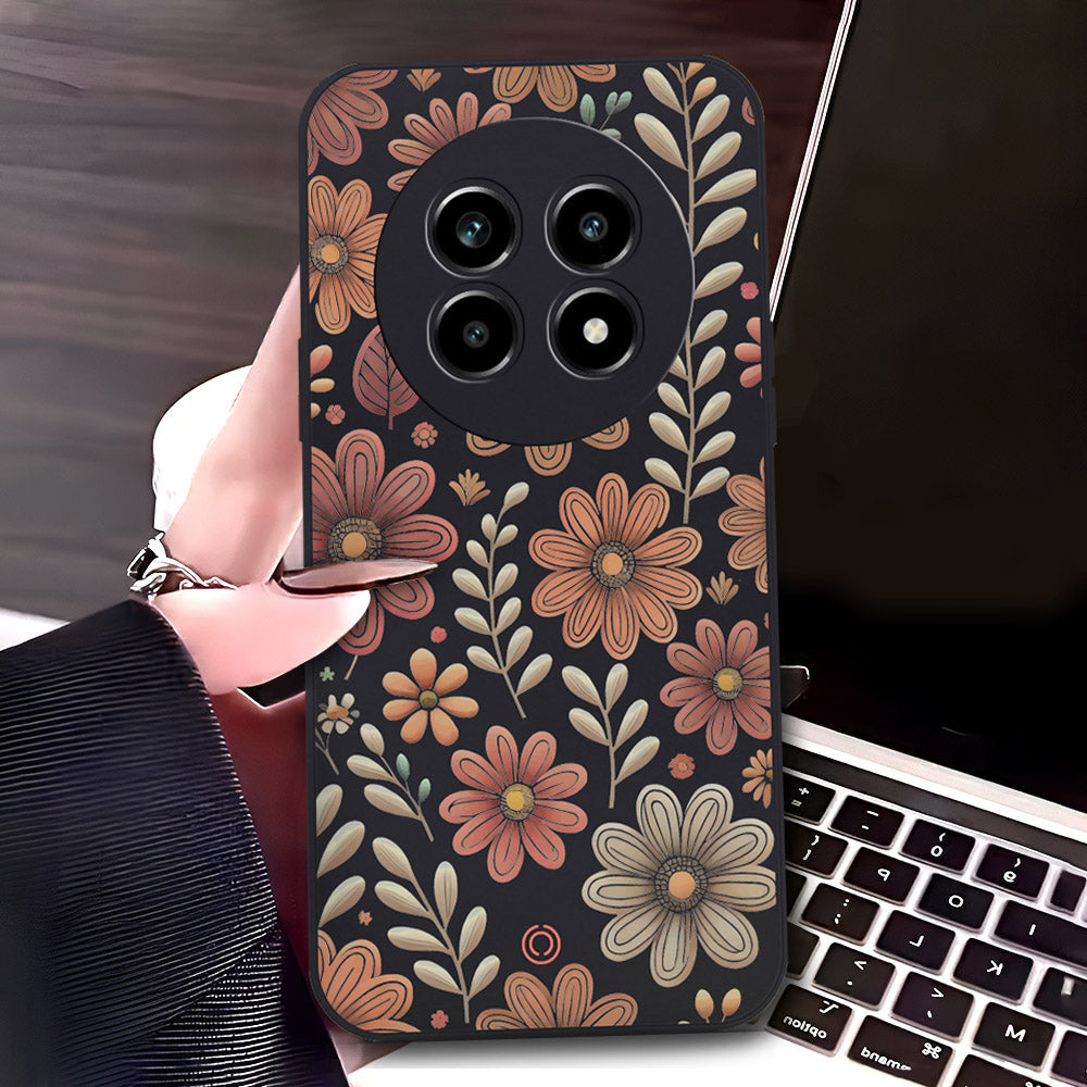 Realme 13 Pro  Cover - Black - D4 - ONation Floral Series - HQ Liquid Silicone Soft Case