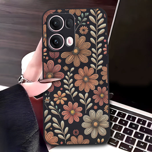Oppo Reno 13 Pro Cover - Black - D4 - ONation Floral Series - HQ Liquid Silicone Soft Case