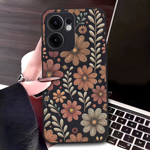 Oppo Reno 13F 5G Cover - Black - D4 - ONation Floral Series - HQ Liquid Silicone Soft Case