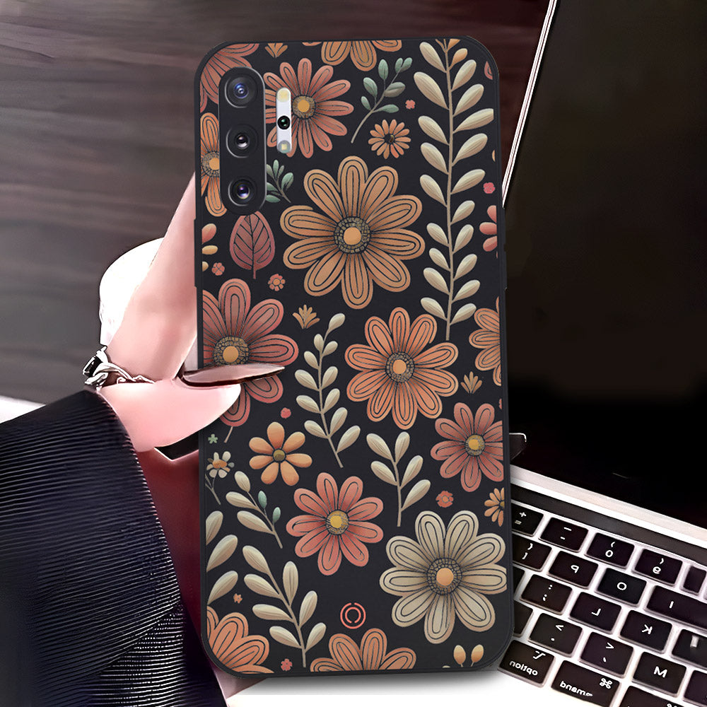 Samsung Galaxy Note 10 Plus Cover - Black - D4 - ONation Floral Series - HQ Liquid Silicone Soft Case