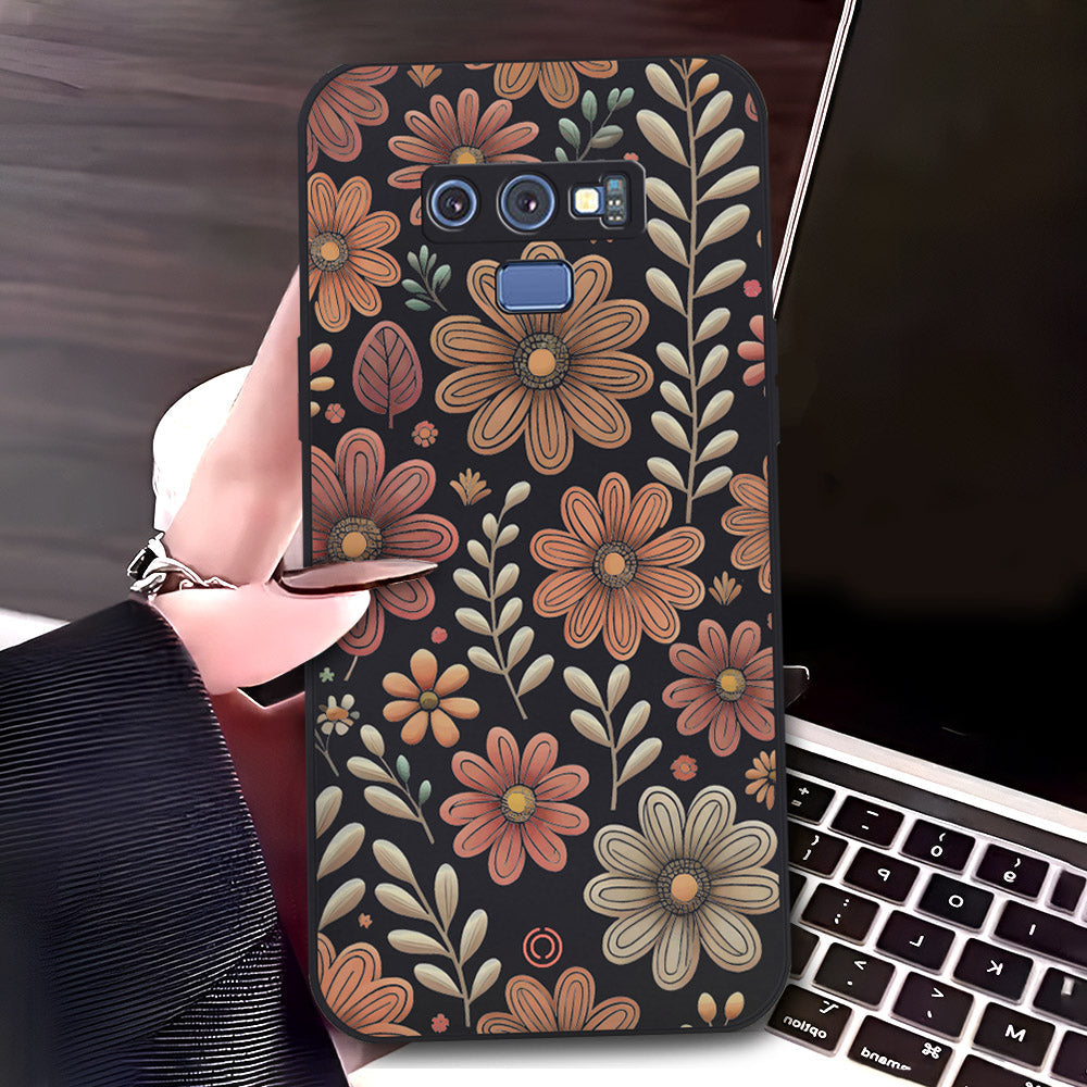 Samsung Galaxy Note 9 Cover - Black - D4 - ONation Floral Series - HQ Liquid Silicone Soft Case