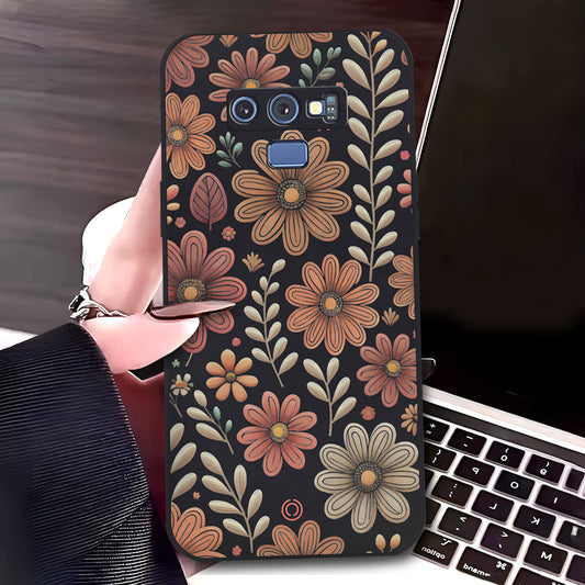 Samsung Galaxy Note 9 Cover - Black - D4 - ONation Floral Series - HQ Liquid Silicone Soft Case