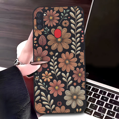 Samsung Galaxy M11 Cover - Black - D4 - ONation Floral Series - HQ Liquid Silicone Soft Case