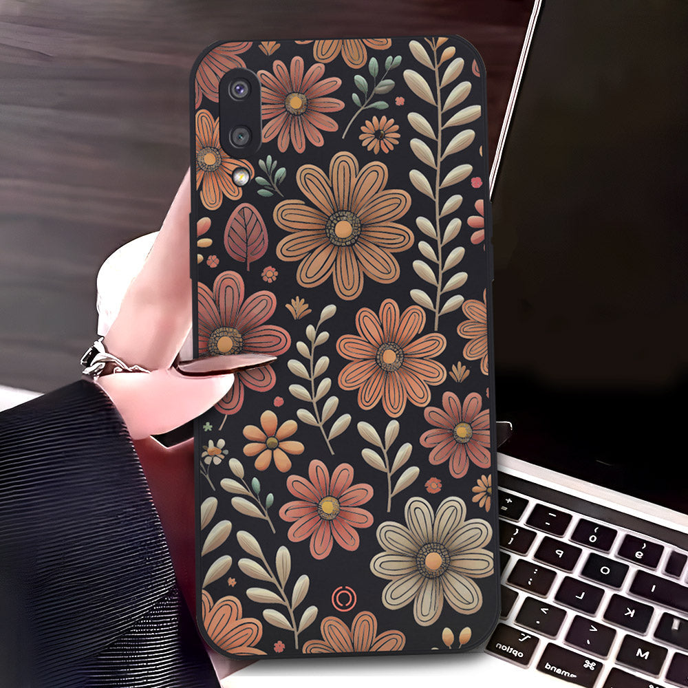 Samsung Galaxy M02 Cover - Black - D4 - ONation Floral Series - HQ Liquid Silicone Soft Case