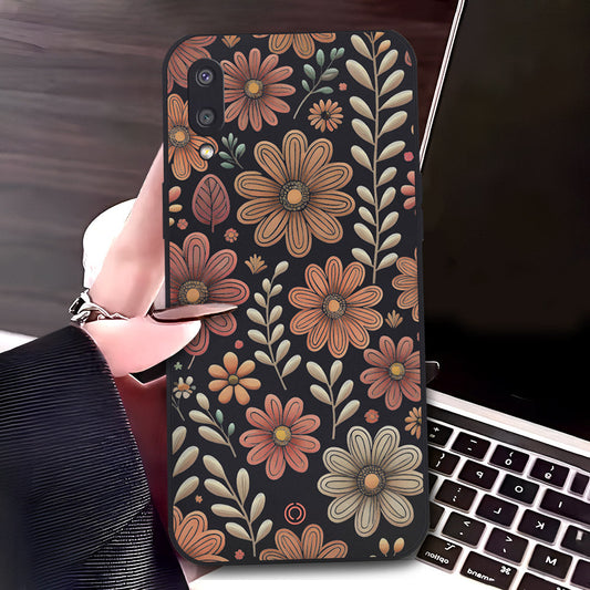 Samsung Galaxy M02 Cover - Black - D4 - ONation Floral Series - HQ Liquid Silicone Soft Case