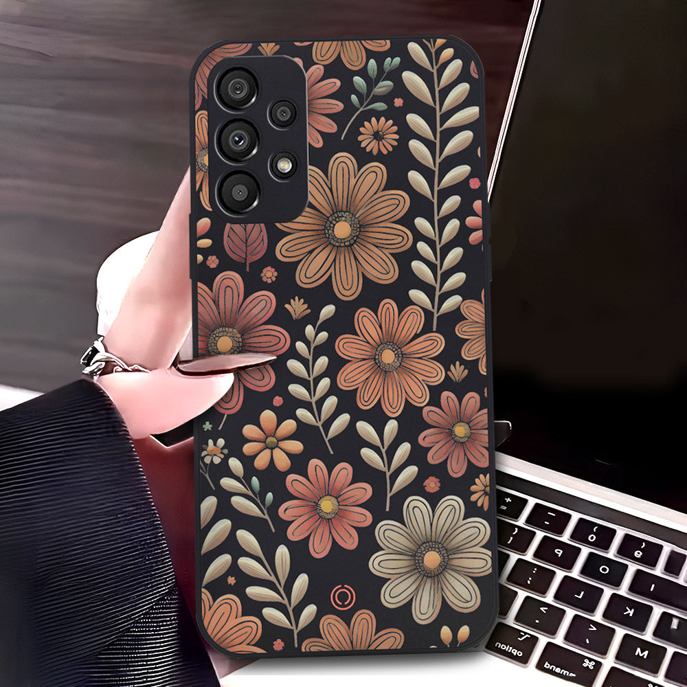 Samsung Galaxy A72 Cover - Black - D4 - ONation Floral Series - HQ Liquid Silicone Soft Case