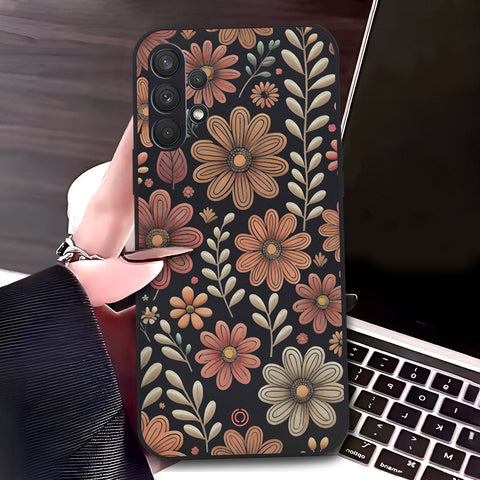 Samsung Galaxy A32 Cover - Black - D4 - ONation Floral Series - HQ Liquid Silicone Soft Case