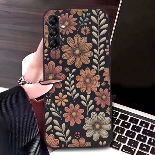 Samsung Galaxy A24 4G Cover - Black - D4 - ONation Floral Series - HQ Liquid Silicone Soft Case