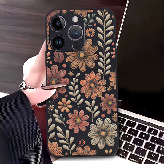 iPhone 14 Pro Cover - Black - D4 - ONation Floral Series - HQ Liquid Silicone Soft Case